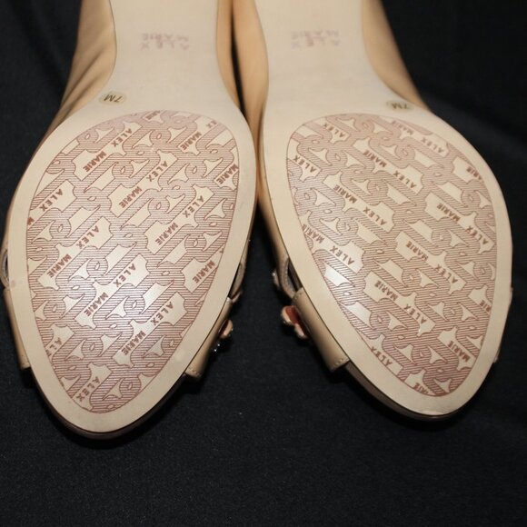 Alex Marie Patent Nude Beige Rhinestone Embellished Peep Toe Heels - Picture 7 of 15